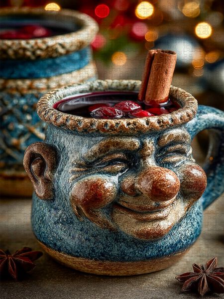 Produktbild: CALVENDO Puzzle Beschwipste Weihnachtstasse mit Gl&uuml;hwein - Lustiges Wintermotiv | 1000 Teile Lege-Gr&ouml;&szlig;e 64x48cm Foto-Puzzle f&uuml;r gl&uuml;ckliche Stunden