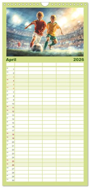 Produktbild: Familienplaner 2026 - Fussball - Kids in Action mit 5 Spalten (Wandkalender, 21 x 45 cm) CALVENDO