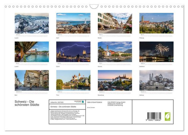 Produktbild: Schweiz - Die sch&ouml;nsten St&auml;dte (Wandkalender 2026 DIN A3 quer), CALVENDO Monatskalender