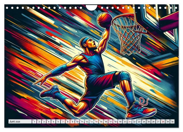 Produktbild: Basketball Expressionismus - Kunstvolle KI Interpretationen des Courts (Wandkalender 2026 DIN A4 quer), CALVENDO Monatskalender