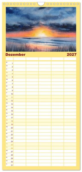 Produktbild: Familienplaner 2027 - Landschaft in Aquarell mit 5 Spalten (Wandkalender, 21 x 45 cm) CALVENDO