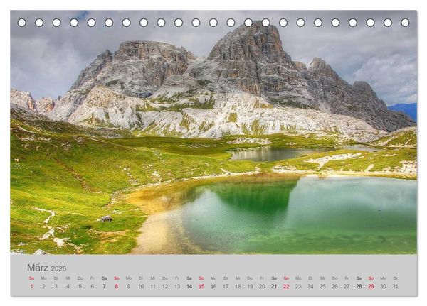 Produktbild: Traumkulissen in den Dolomiten (Tischkalender 2026 DIN A5 quer), CALVENDO Monatskalender