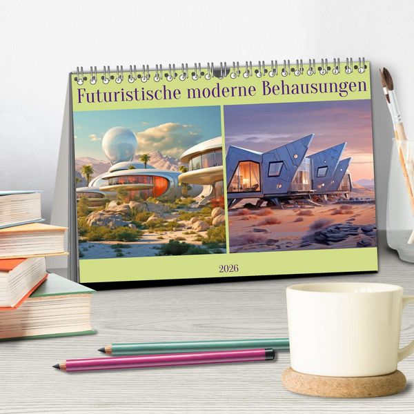 Produktbild: Futuristische moderne Behausungen (Tischkalender 2026 DIN A5 quer), CALVENDO Monatskalender