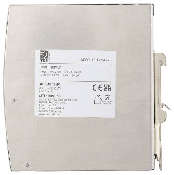 Produktbild: TRU COMPONENTS TC-10580796 Hutschienen-Netzteil (DIN-Rail) 24 V/DC 5 A 120 W Anzahl Ausg&auml;nge:1 x Inhalt 1 St.