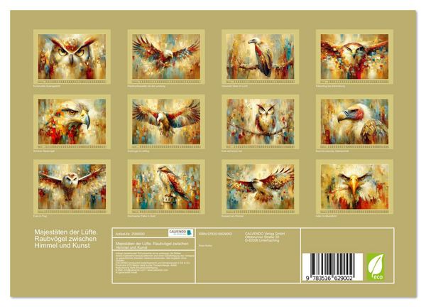 Produktbild: Majest&auml;ten der L&uuml;fte. Raubv&ouml;gel zwischen Himmel und Kunst (Wandkalender 2026 DIN A4 quer), CALVENDO Monatskalender