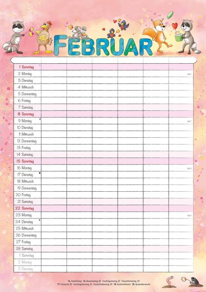 Produktbild: Familienplaner Cartoon 2026 - Familienkalender A3 (29,7x42 cm) - mit 6 Spalten, Ferienterminen (DE/AT/CH) und viel Platz für Notizen - Wandkalender