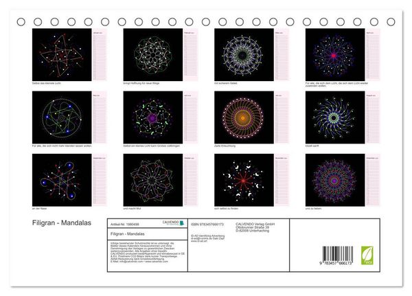 Produktbild: Filigran - Mandalas (Tischkalender 2026 DIN A5 quer), CALVENDO Monatskalender