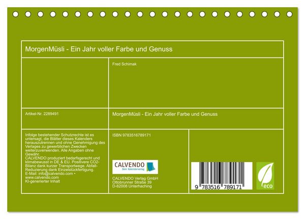 Produktbild: MorgenM&uuml;sli - Ein Jahr voller Farbe und Genuss (Tischkalender 2027 DIN A5 quer), CALVENDO Monatskalender