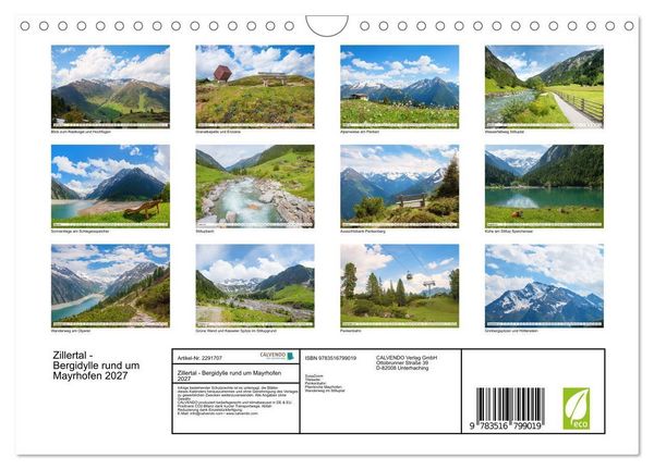Produktbild: Zillertal - Bergidylle rund um Mayrhofen 2027 (Wandkalender 2027 DIN A4 quer), CALVENDO Monatskalender