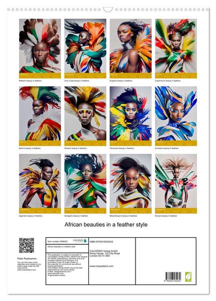 Produktbild: African beauties in a feather style (Wall Calendar 2026 DIN A2 portrait), CALVENDO 12 Month Wall Calendar