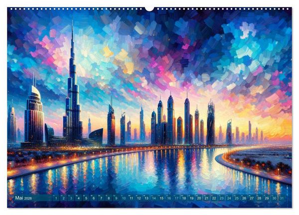 Produktbild: Impressionistische Skylines - Weltst&auml;dte von KI visualisiert (Wandkalender 2026 DIN A2 quer), CALVENDO Monatskalender
