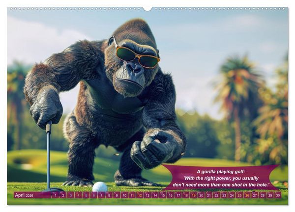 Produktbild: Funny charming animals as golf players (High Quality Premium Wall Calendar 2026 DIN A2 landscape),CALVENDO 12 Month Wall Calendar