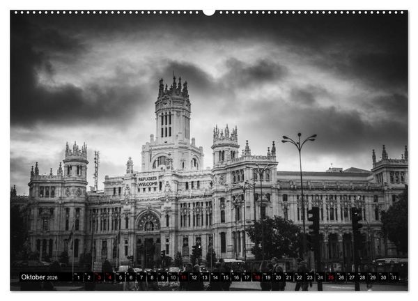 Produktbild: Madrid - Schwarz-Wei&szlig; Impressionen (Wandkalender 2026 DIN A2 quer), CALVENDO Monatskalender