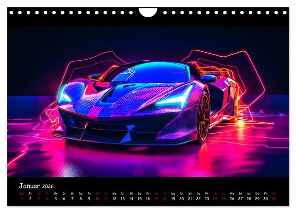 Produktbild: Futuristische Neon Cars (Wandkalender 2026 DIN A4 quer), CALVENDO Monatskalender