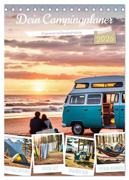 Produktbild: Dein Campingplaner - KI generierte Campingtr&auml;ume (Tischkalender 2026 DIN A5 hoch), CALVENDO Monatskalender