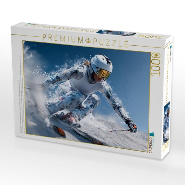 Produktbild: CALVENDO Puzzle Ski Alpin Szene einer rasanten Abfahrt. Kraftvolle Wintersport-Szene im k&uuml;nstlerischen Stil | 1000 Teile Lege-Gr&ouml;&szlig;e 64x48cm Foto-Puzzl