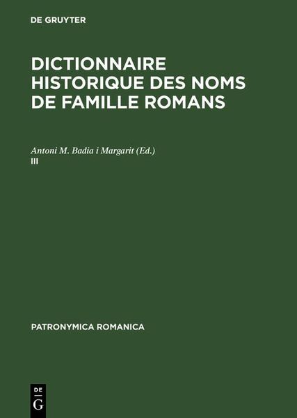 Produktbild: Dictionnaire historique des noms de famille romans (III)