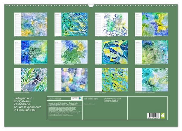 Produktbild: Jadegr&uuml;n und K&ouml;nigsblau - Zauberhafte Aquarellexperimente in Gr&uuml;n und Blau (Wandkalender 2026 DIN A2 quer), CALVENDO Monatskalender