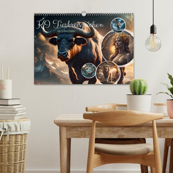 Produktbild: KI Tierkreiszeichen (Wandkalender 2026 DIN A3 quer), CALVENDO Monatskalender