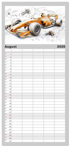 Produktbild: Familienplaner 2026 - Rennwagen - Design Studien mit 5 Spalten (Wandkalender, 21 x 45 cm) CALVENDO
