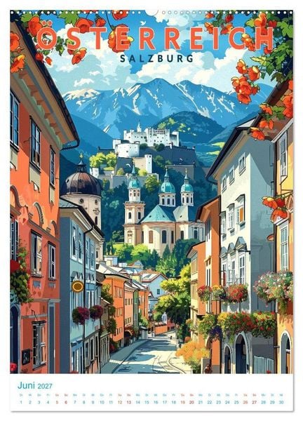 Produktbild: &Ouml;sterreich - Old School Poster Style (hochwertiger Premium Wandkalender 2027 DIN A2 hoch), Kunstdruck in Hochglanz