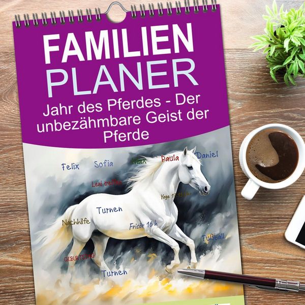 Produktbild: Familienplaner 2026 - Jahr des Pferdes - Der unbez&auml;hmbare Geist der Pferde mit 5 Spalten (Wandkalender, 21 x 45 cm) CALVENDO