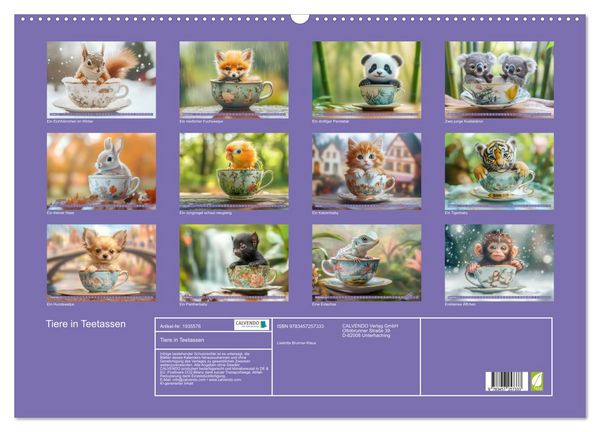 Produktbild: Tiere in Teetassen (Wandkalender 2026 DIN A2 quer), CALVENDO Monatskalender