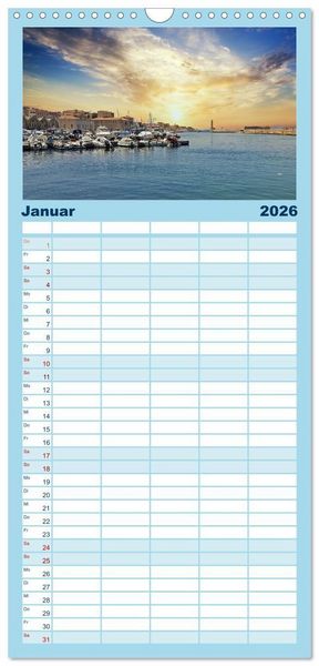 Produktbild: Familienplaner 2026 - Kretas bezaubernder Norden mit 5 Spalten (Wandkalender, 21 x 45 cm) CALVENDO