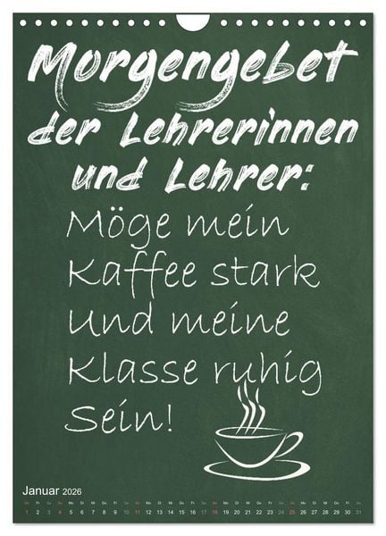 Produktbild: Coole Lehrerspr&uuml;che (Wandkalender 2026 DIN A4 hoch), CALVENDO Monatskalender