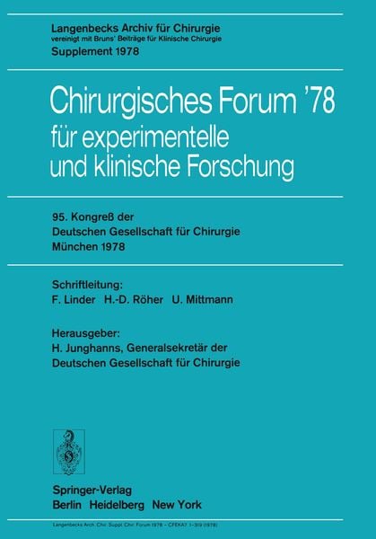 95. Kongreß der Deutschen Gesellschaft für Chirurgie, München, 3. bis 6. Mai 1978, Taschenbuch von , Springer Berlin, 9783540086956