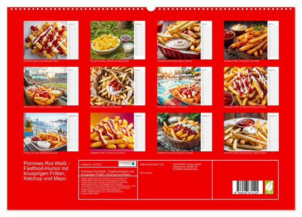 Produktbild: Pommes Rot-Wei&szlig; - Fastfood-Humor mit knusprigen Fritten, Ketchup und Mayo (hochwertiger Premium Wandkalender 2026 DIN A2 quer), Kunstdruck in Hochglanz
