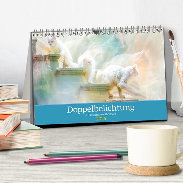 Produktbild: Doppelbelichtung in luftig leichten KI-Bildern (Tischkalender 2026 DIN A5 quer), CALVENDO Monatskalender
