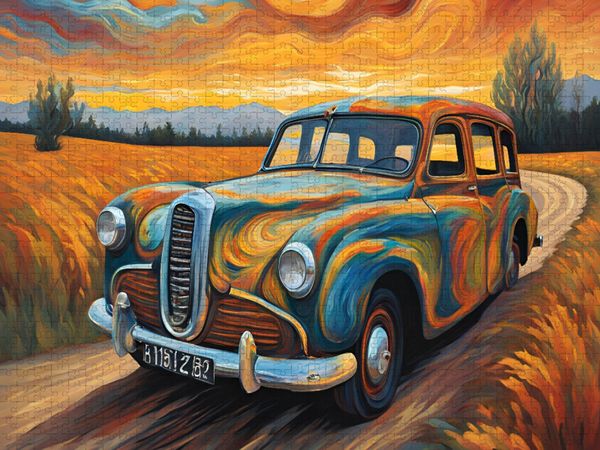 Produktbild: CALVENDO Puzzle Oldtimer im Stil von van Gogh | 1000 Teile Lege-Gr&ouml;&szlig;e 64x48cm Foto-Puzzle f&uuml;r gl&uuml;ckliche Stunden