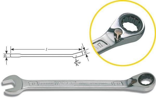 Produktbild: Maulringratschenschl&uuml;ssel 606 SW 19mm L.268,3mm umschaltbar,Rings.15Grad HAZET
