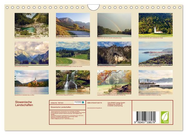 Produktbild: Slowenische Landschaften (Wandkalender 2026 DIN A4 quer), CALVENDO Monatskalender