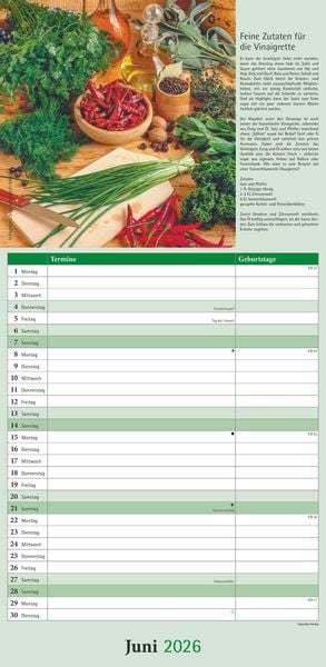Kräuter & Gewürze 2026 - Streifenkalender 22x45 cm - mit Extraspalte für Geburtstage - Küchentipps und Mondphasen - Wandkalender - Terminplaner