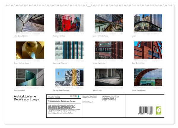 Produktbild: Architektonische Details aus Europa (hochwertiger Premium Wandkalender 2026 DIN A2 quer), Kunstdruck in Hochglanz