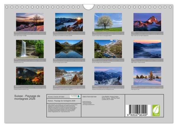 Produktbild: Suisse - Paysage de montagnes 2026 (Calendrier mural 2026 DIN A4 vertical), CALVENDO calendrier mensuel
