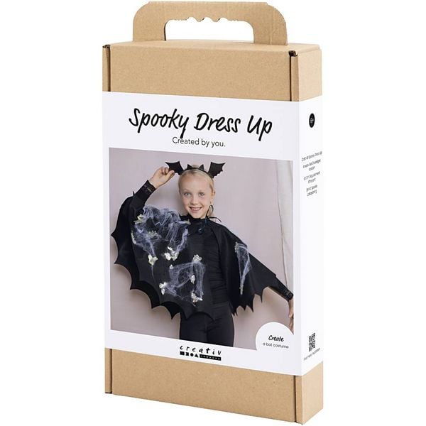 Produktbild: Creativ Company Kreativ Set Gruseliges Kost&uuml;m, Fledermausumhang , und Stirnband, Schwarz, Schwarz mit Glitter