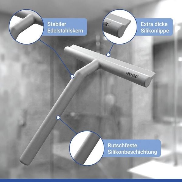 Produktbild: Badezimmerwischer Silikon Mod. Mola Grau, Edelstahl ummantelt mit Silikon