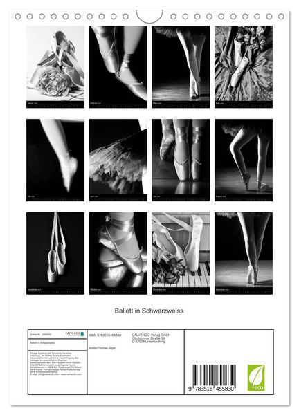 Produktbild: Ballett in Schwarzweiss (Wandkalender 2026 DIN A4 hoch), CALVENDO Monatskalender