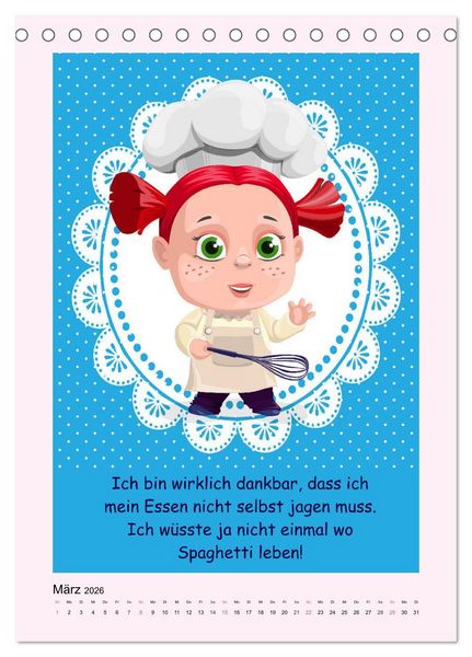 Produktbild: Mampfen und Lachen! Lustige Spr&uuml;che &uuml;ber K&uuml;che, kochen und essen (Tischkalender 2026 DIN A5 hoch), CALVENDO Monatskalender