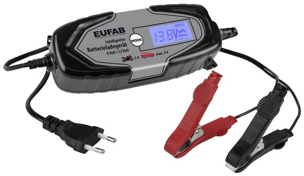 Eufab Intelligentes Batterieladegerät 6/12V 4A, auch für Lithiumbatterien 16647 Kfz-Ladegerät, Automatikladegerät 12 V, 