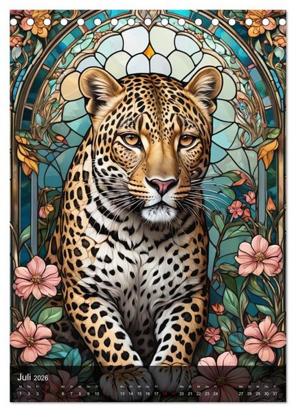 Produktbild: Wildtiere und Glaskunst im Tiffany Stil (Tischkalender 2026 DIN A5 hoch), CALVENDO Monatskalender