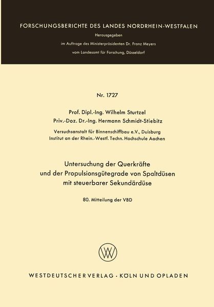 Produktbild: Untersuchung der Querkr&auml;fte und der Propulsionsg&uuml;tegrade von Spaltd&uuml;sen mit steuerbarer Sekund&auml;rd&uuml;se