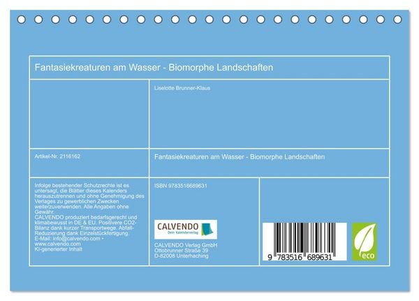 Produktbild: Fantasiekreaturen am Wasser - Biomorphe Landschaften (Tischkalender 2026 DIN A5 quer), CALVENDO Monatskalender