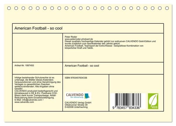 Produktbild: American Football - so cool (Tischkalender 2026 DIN A5 quer), CALVENDO Monatskalender