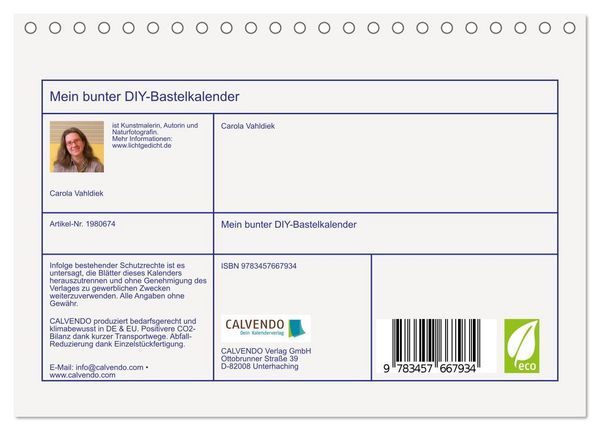 Produktbild: Mein bunter DIY-Bastelkalender (Tischkalender 2026 DIN A5 quer), CALVENDO Monatskalender