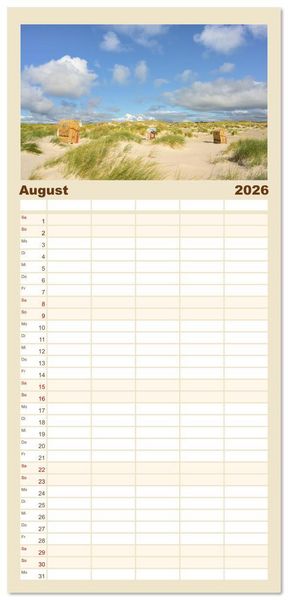 Produktbild: Familienplaner 2026 - Wundersch&ouml;nes Amrum mit 5 Spalten (Wandkalender, 21 x 45 cm) CALVENDO