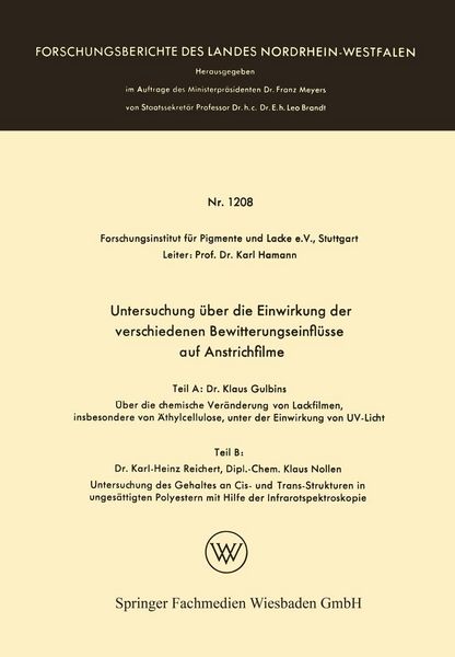Produktbild: Untersuchung &uuml;ber die Einwirkung der verschiedenen Bewitterungseinfl&uuml;sse auf Anstrichfilme